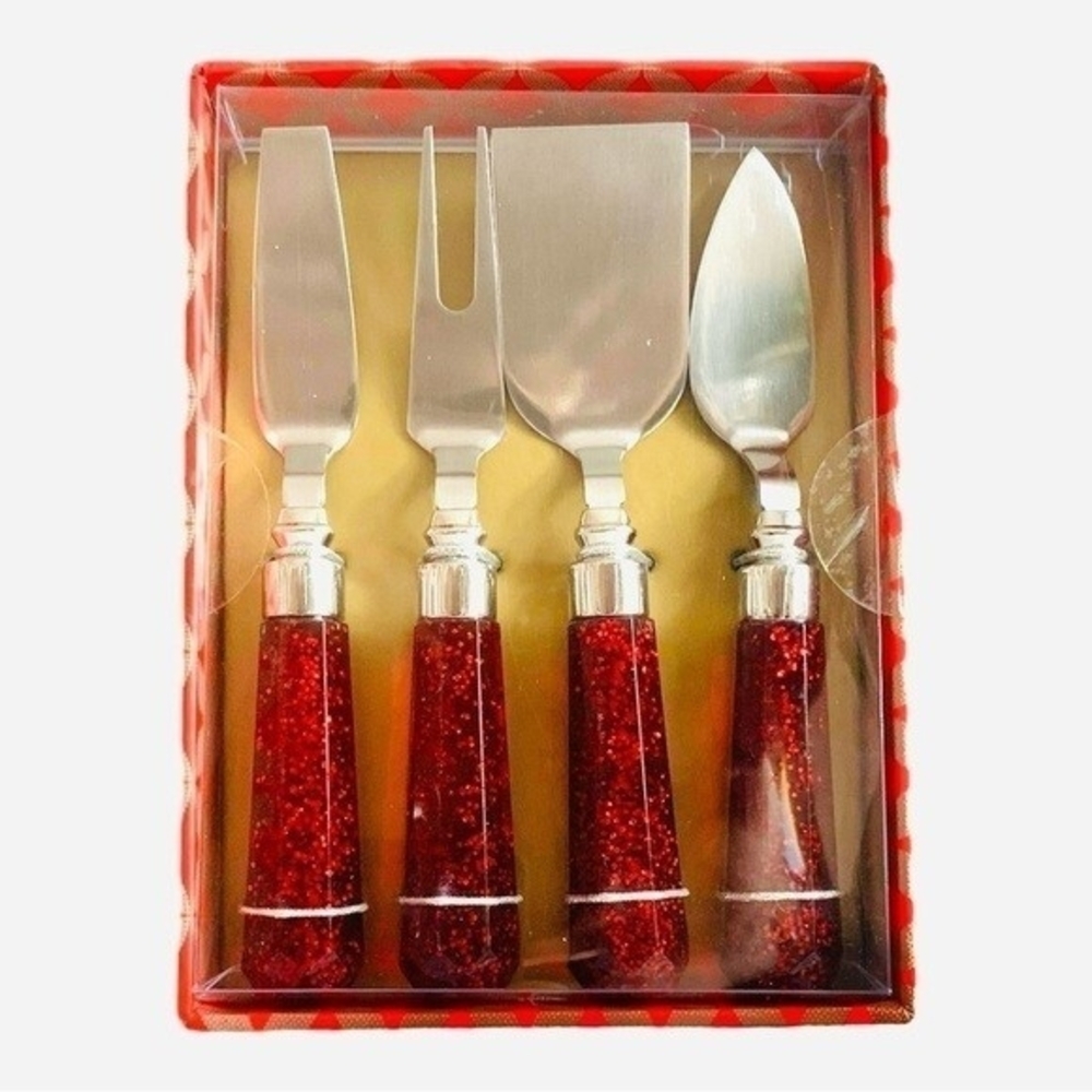 Wild Eye Designs Cheese Knives Set of 4 Red Sparkle Acrylic Handle Stainless NIB - Picture 3 of 4